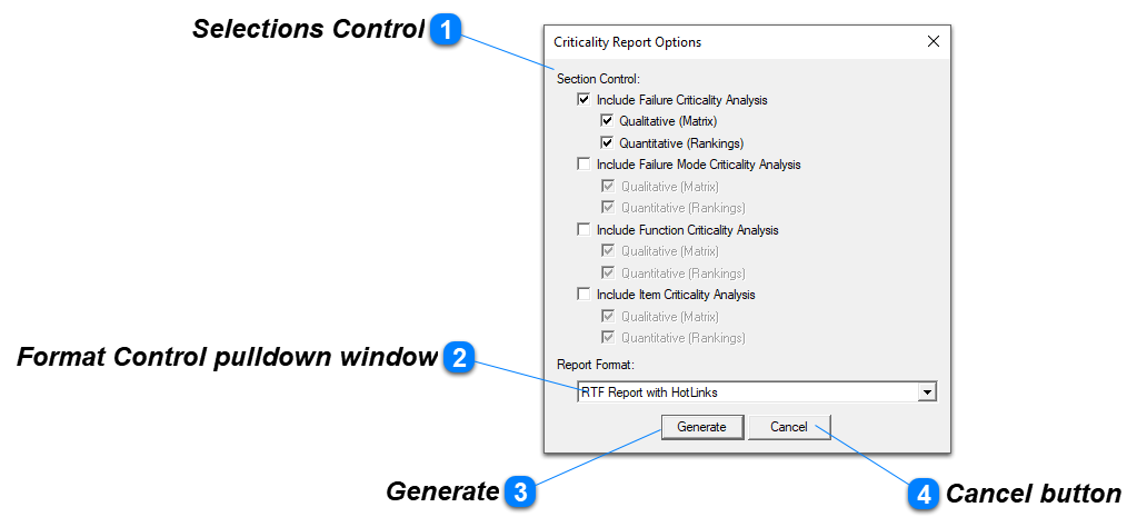 Criticality Report Options setup