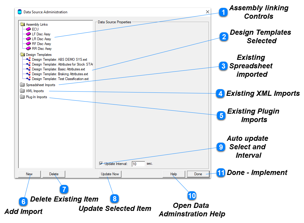 Data Source Administration Window Detailed