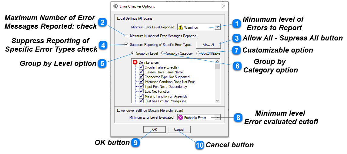Error Checker Options window