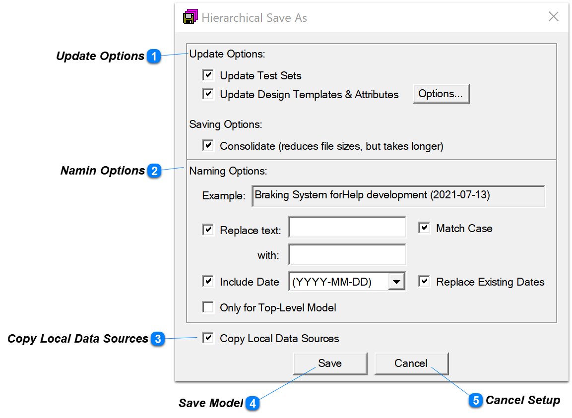 Hiearchical Save As Setup Window