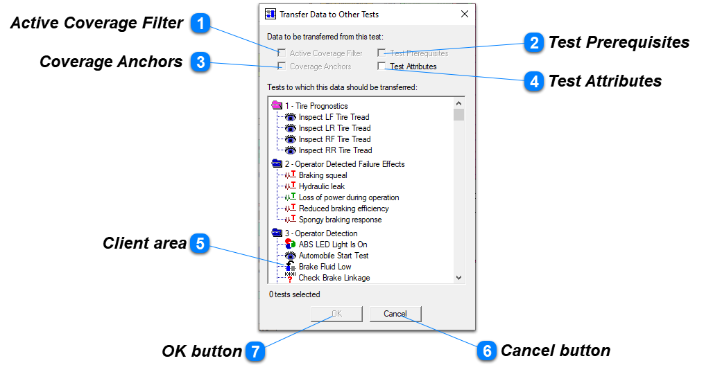 Transfer Data to Other Tests window